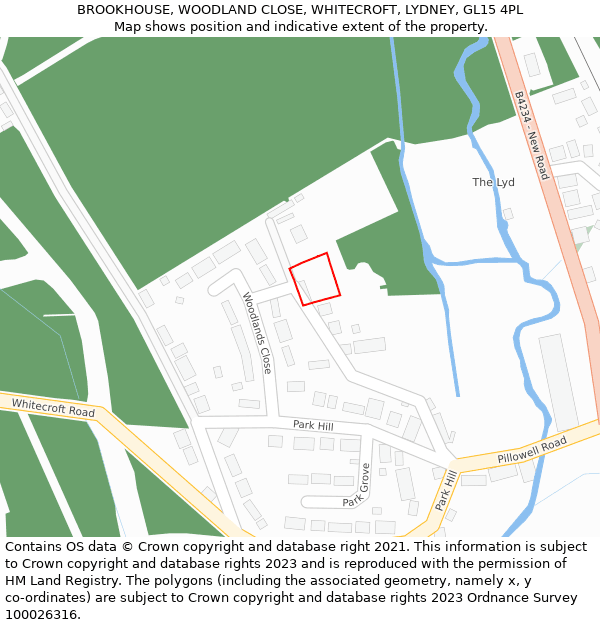 BROOKHOUSE, WOODLAND CLOSE, WHITECROFT, LYDNEY, GL15 4PL: Location map and indicative extent of plot