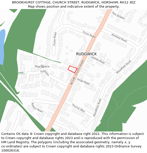 BROOKHURST COTTAGE, CHURCH STREET, RUDGWICK, HORSHAM, RH12 3EZ: Location map and indicative extent of plot