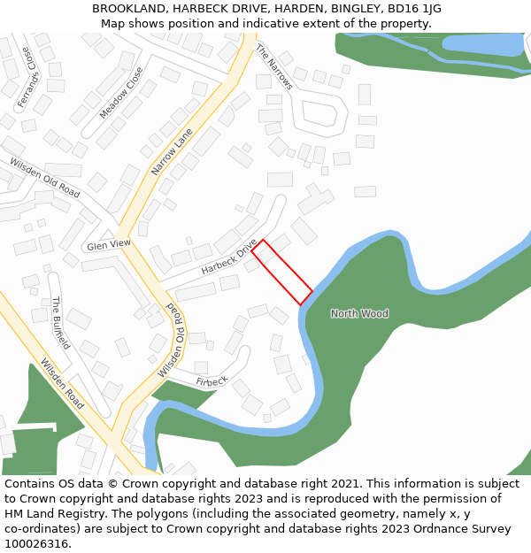 BROOKLAND, HARBECK DRIVE, HARDEN, BINGLEY, BD16 1JG: Location map and indicative extent of plot