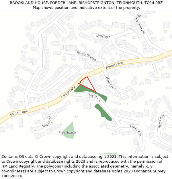 BROOKLAND HOUSE, FORDER LANE, BISHOPSTEIGNTON, TEIGNMOUTH, TQ14 9RZ: Location map and indicative extent of plot