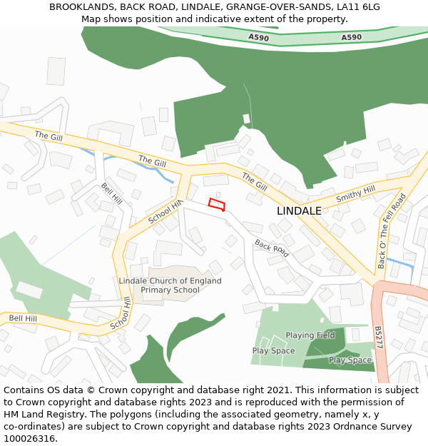 BROOKLANDS, BACK ROAD, LINDALE, GRANGE-OVER-SANDS, LA11 6LG: Location map and indicative extent of plot
