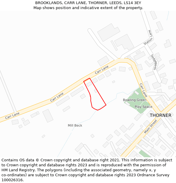 BROOKLANDS, CARR LANE, THORNER, LEEDS, LS14 3EY: Location map and indicative extent of plot