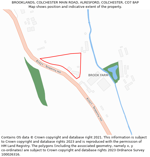 BROOKLANDS, COLCHESTER MAIN ROAD, ALRESFORD, COLCHESTER, CO7 8AP: Location map and indicative extent of plot