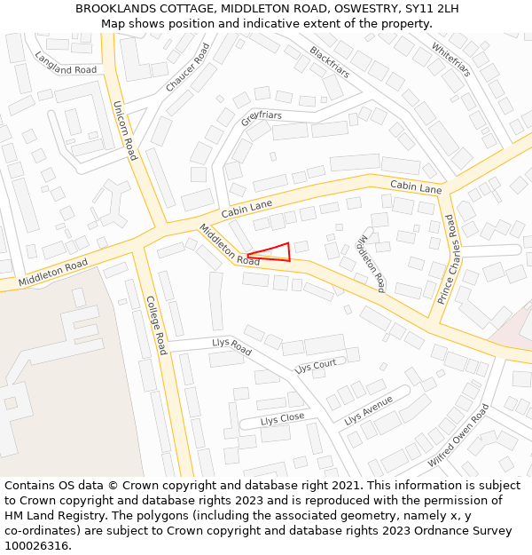 BROOKLANDS COTTAGE, MIDDLETON ROAD, OSWESTRY, SY11 2LH: Location map and indicative extent of plot