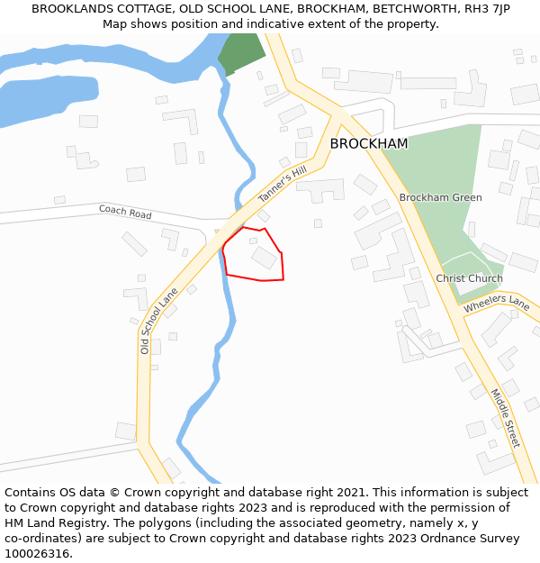 BROOKLANDS COTTAGE, OLD SCHOOL LANE, BROCKHAM, BETCHWORTH, RH3 7JP: Location map and indicative extent of plot