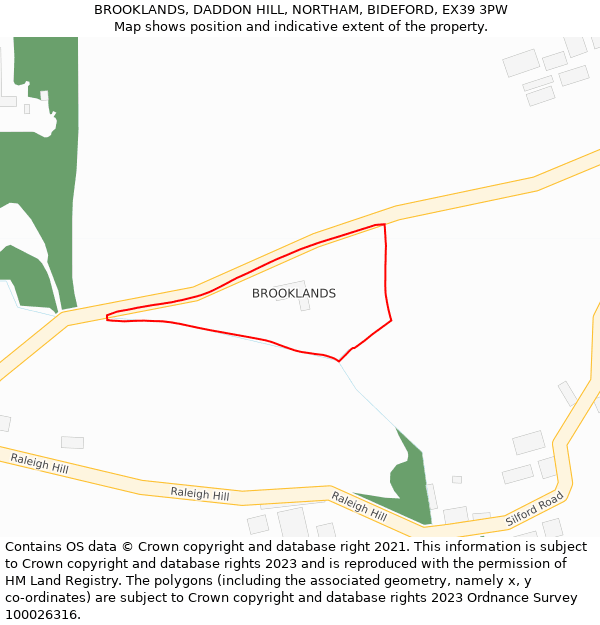 BROOKLANDS, DADDON HILL, NORTHAM, BIDEFORD, EX39 3PW: Location map and indicative extent of plot