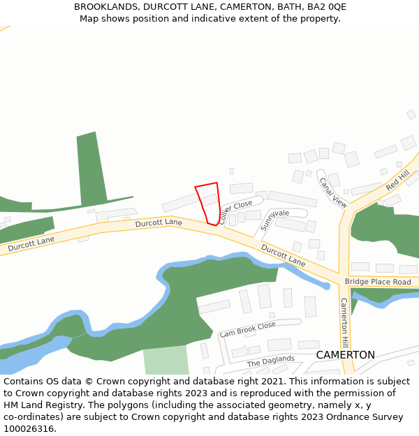 BROOKLANDS, DURCOTT LANE, CAMERTON, BATH, BA2 0QE: Location map and indicative extent of plot