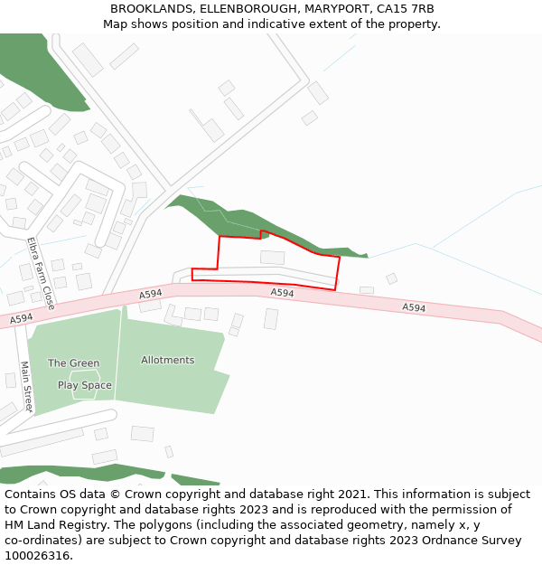BROOKLANDS, ELLENBOROUGH, MARYPORT, CA15 7RB: Location map and indicative extent of plot