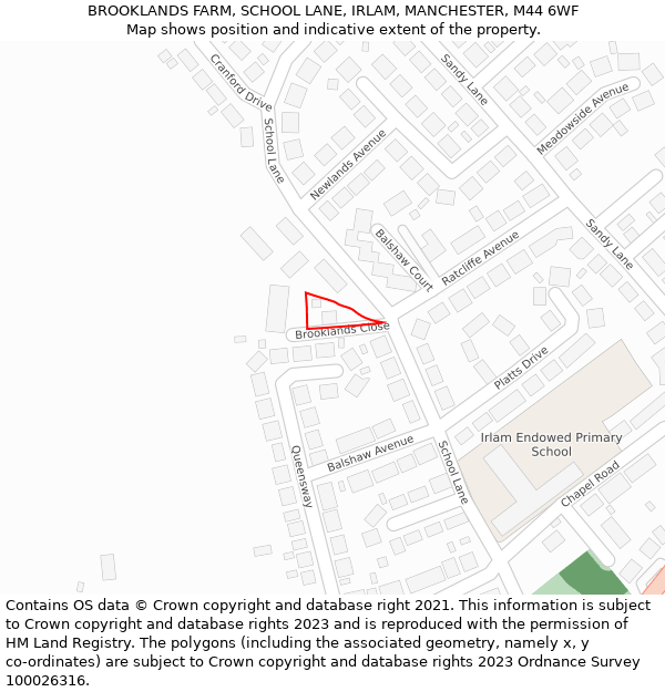 BROOKLANDS FARM, SCHOOL LANE, IRLAM, MANCHESTER, M44 6WF: Location map and indicative extent of plot
