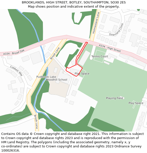 BROOKLANDS, HIGH STREET, BOTLEY, SOUTHAMPTON, SO30 2ES: Location map and indicative extent of plot