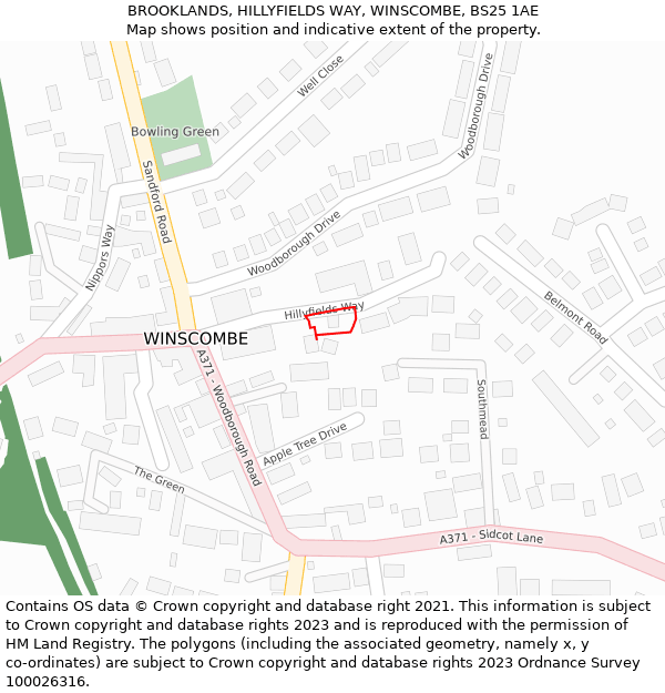 BROOKLANDS, HILLYFIELDS WAY, WINSCOMBE, BS25 1AE: Location map and indicative extent of plot