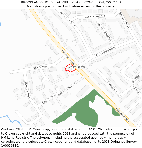 BROOKLANDS HOUSE, PADGBURY LANE, CONGLETON, CW12 4LP: Location map and indicative extent of plot