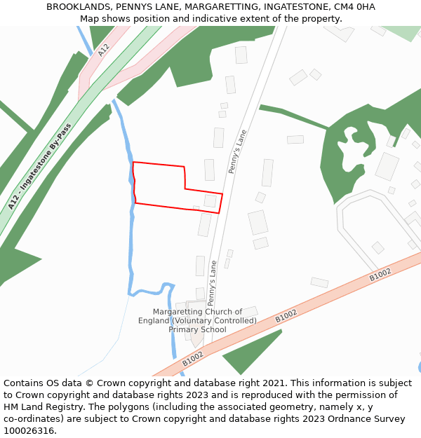 BROOKLANDS, PENNYS LANE, MARGARETTING, INGATESTONE, CM4 0HA: Location map and indicative extent of plot