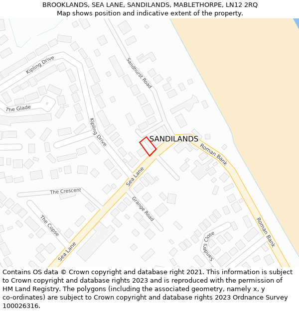 BROOKLANDS, SEA LANE, SANDILANDS, MABLETHORPE, LN12 2RQ: Location map and indicative extent of plot