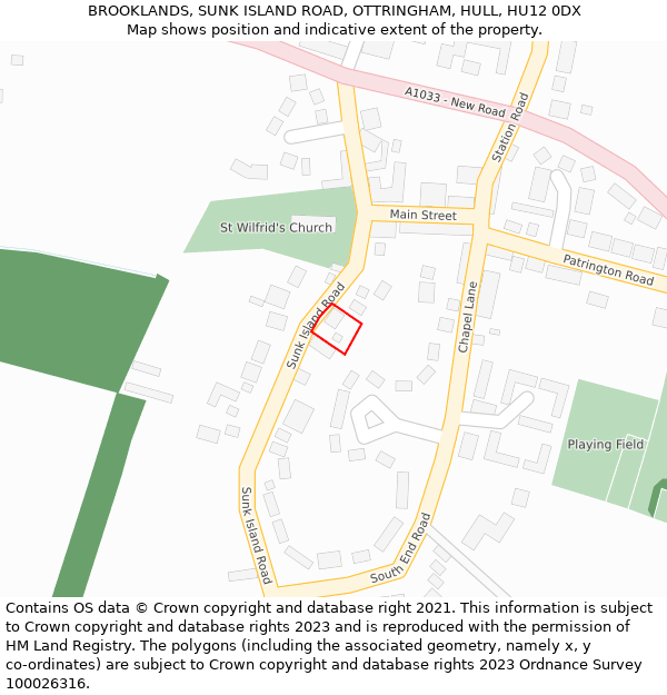 BROOKLANDS, SUNK ISLAND ROAD, OTTRINGHAM, HULL, HU12 0DX: Location map and indicative extent of plot