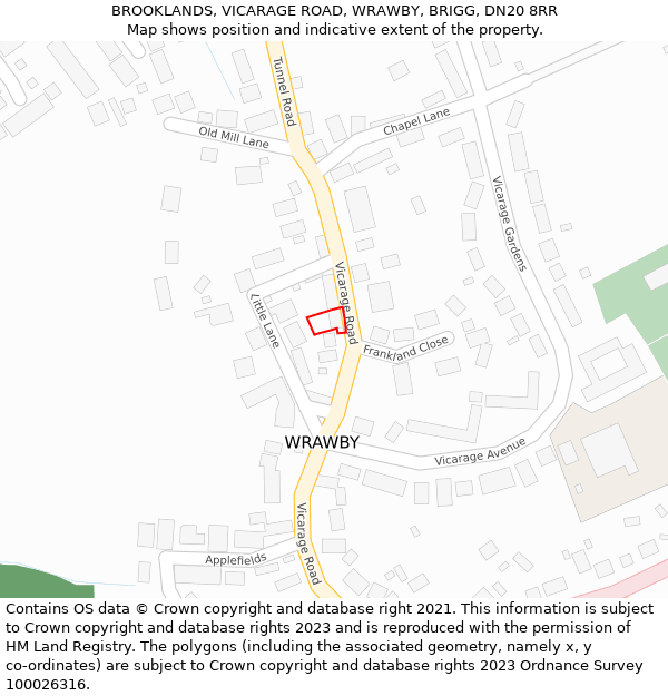 BROOKLANDS, VICARAGE ROAD, WRAWBY, BRIGG, DN20 8RR: Location map and indicative extent of plot