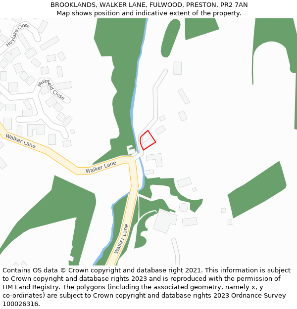 BROOKLANDS, WALKER LANE, FULWOOD, PRESTON, PR2 7AN: Location map and indicative extent of plot