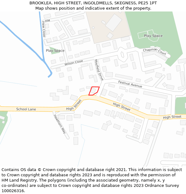 BROOKLEA, HIGH STREET, INGOLDMELLS, SKEGNESS, PE25 1PT: Location map and indicative extent of plot