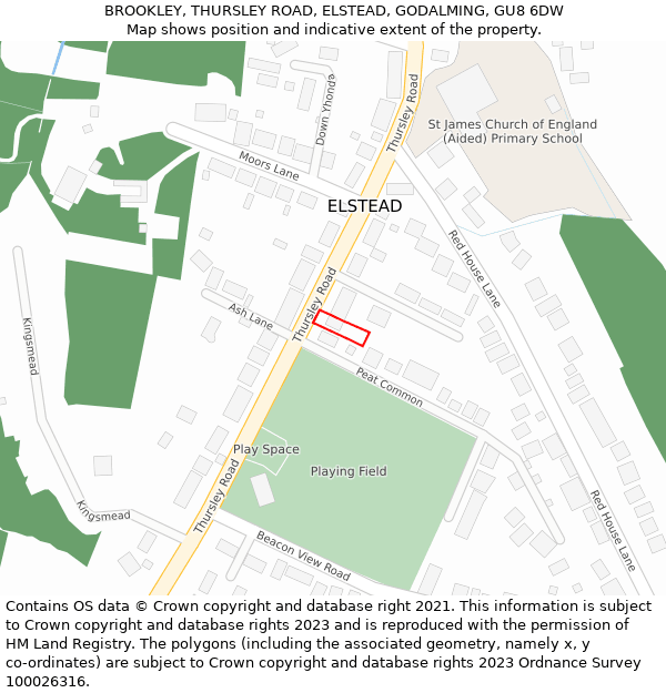 BROOKLEY, THURSLEY ROAD, ELSTEAD, GODALMING, GU8 6DW: Location map and indicative extent of plot