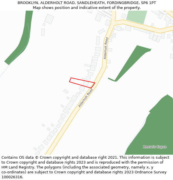 BROOKLYN, ALDERHOLT ROAD, SANDLEHEATH, FORDINGBRIDGE, SP6 1PT: Location map and indicative extent of plot