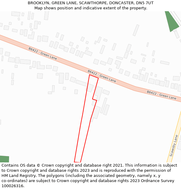 BROOKLYN, GREEN LANE, SCAWTHORPE, DONCASTER, DN5 7UT: Location map and indicative extent of plot