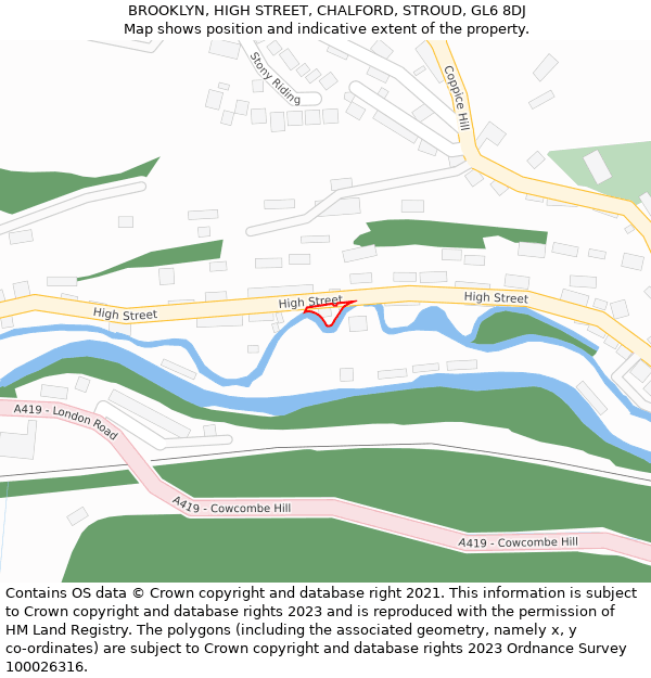 BROOKLYN, HIGH STREET, CHALFORD, STROUD, GL6 8DJ: Location map and indicative extent of plot