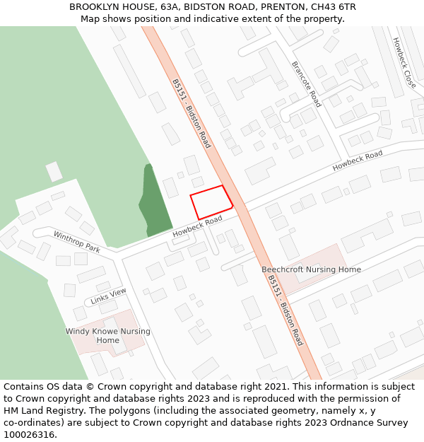 BROOKLYN HOUSE, 63A, BIDSTON ROAD, PRENTON, CH43 6TR: Location map and indicative extent of plot