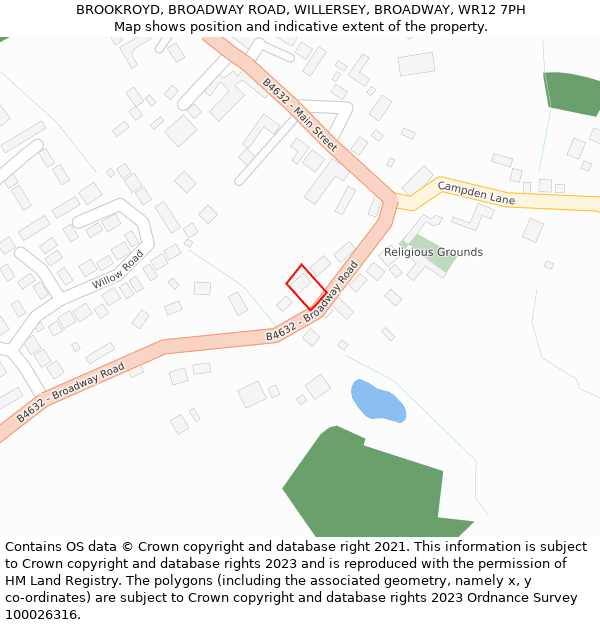 BROOKROYD, BROADWAY ROAD, WILLERSEY, BROADWAY, WR12 7PH: Location map and indicative extent of plot