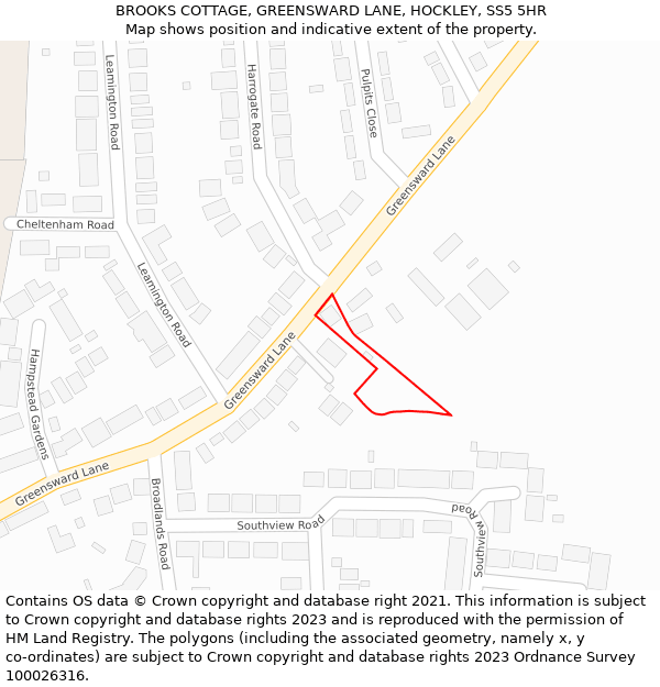 BROOKS COTTAGE, GREENSWARD LANE, HOCKLEY, SS5 5HR: Location map and indicative extent of plot