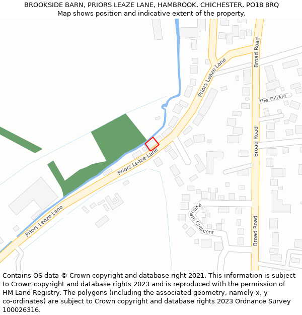 BROOKSIDE BARN, PRIORS LEAZE LANE, HAMBROOK, CHICHESTER, PO18 8RQ: Location map and indicative extent of plot