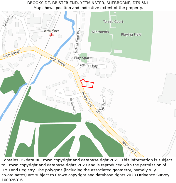 BROOKSIDE, BRISTER END, YETMINSTER, SHERBORNE, DT9 6NH: Location map and indicative extent of plot