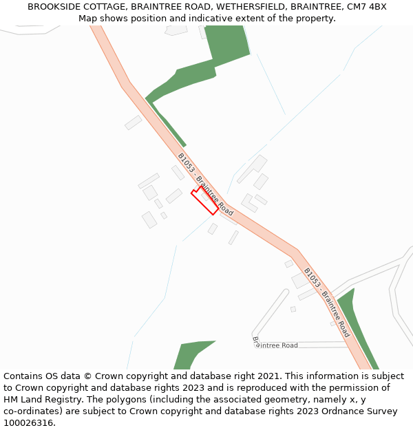 BROOKSIDE COTTAGE, BRAINTREE ROAD, WETHERSFIELD, BRAINTREE, CM7 4BX: Location map and indicative extent of plot