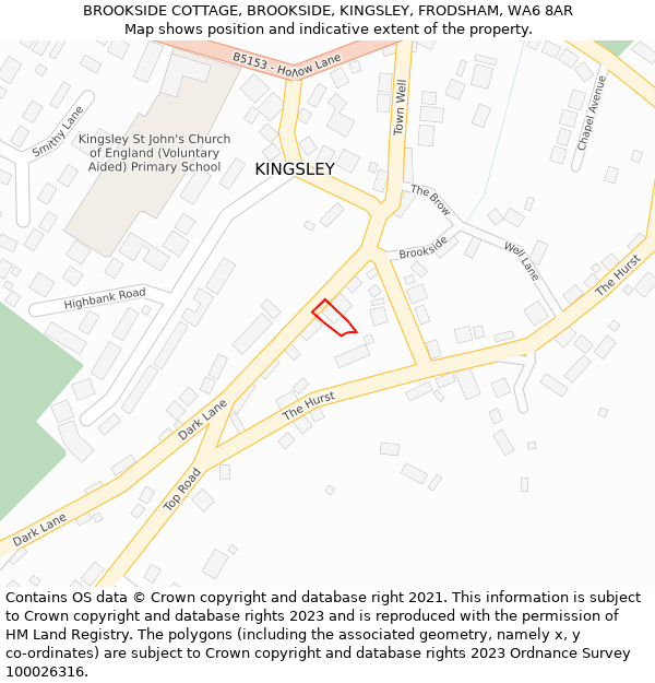 BROOKSIDE COTTAGE, BROOKSIDE, KINGSLEY, FRODSHAM, WA6 8AR: Location map and indicative extent of plot