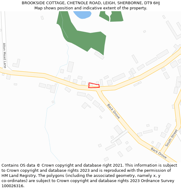 BROOKSIDE COTTAGE, CHETNOLE ROAD, LEIGH, SHERBORNE, DT9 6HJ: Location map and indicative extent of plot