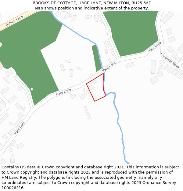 BROOKSIDE COTTAGE, HARE LANE, NEW MILTON, BH25 5AF: Location map and indicative extent of plot