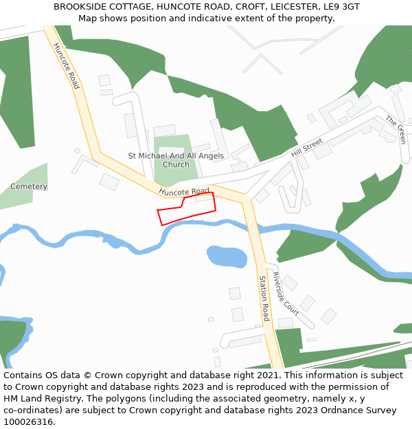 BROOKSIDE COTTAGE, HUNCOTE ROAD, CROFT, LEICESTER, LE9 3GT: Location map and indicative extent of plot