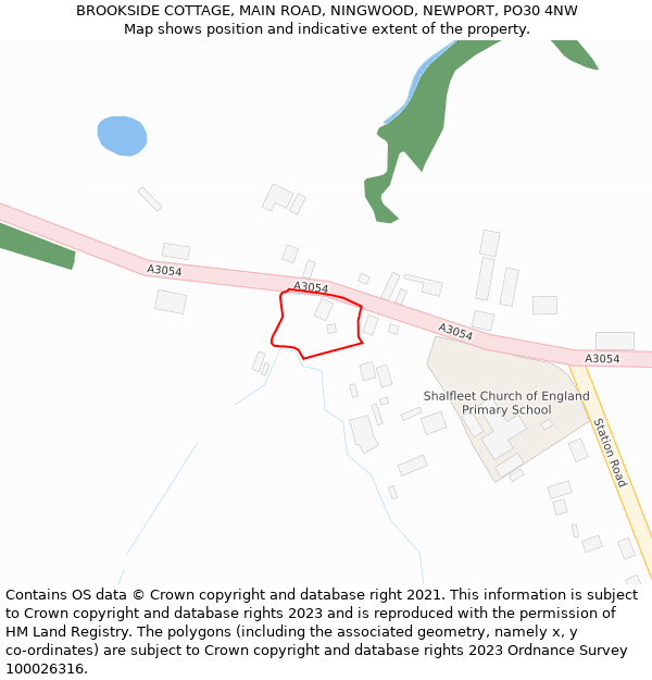 BROOKSIDE COTTAGE, MAIN ROAD, NINGWOOD, NEWPORT, PO30 4NW: Location map and indicative extent of plot