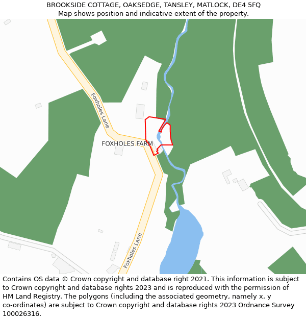 BROOKSIDE COTTAGE, OAKSEDGE, TANSLEY, MATLOCK, DE4 5FQ: Location map and indicative extent of plot