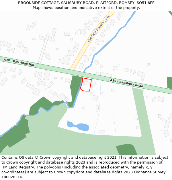 BROOKSIDE COTTAGE, SALISBURY ROAD, PLAITFORD, ROMSEY, SO51 6EE: Location map and indicative extent of plot