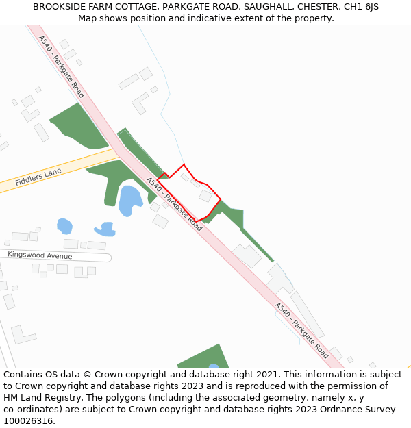 BROOKSIDE FARM COTTAGE, PARKGATE ROAD, SAUGHALL, CHESTER, CH1 6JS: Location map and indicative extent of plot