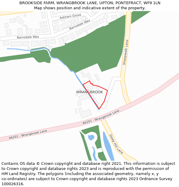 BROOKSIDE FARM, WRANGBROOK LANE, UPTON, PONTEFRACT, WF9 1LN: Location map and indicative extent of plot