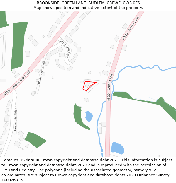 BROOKSIDE, GREEN LANE, AUDLEM, CREWE, CW3 0ES: Location map and indicative extent of plot