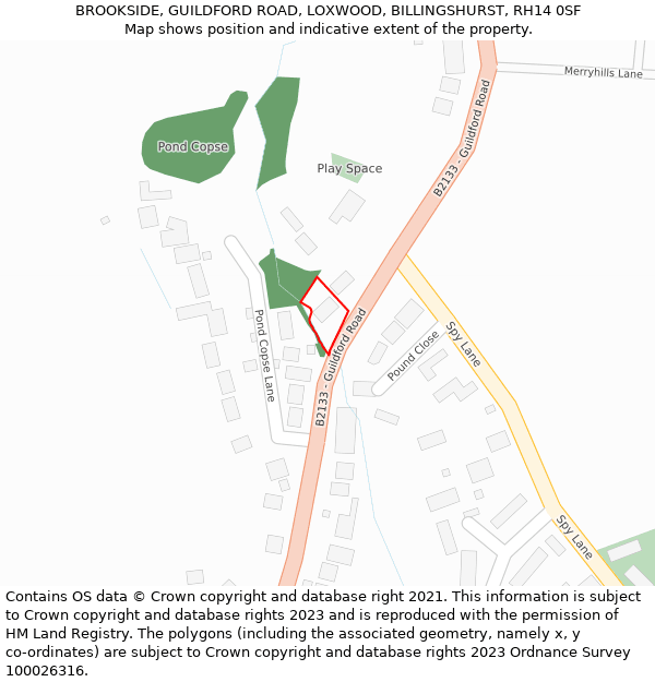 BROOKSIDE, GUILDFORD ROAD, LOXWOOD, BILLINGSHURST, RH14 0SF: Location map and indicative extent of plot