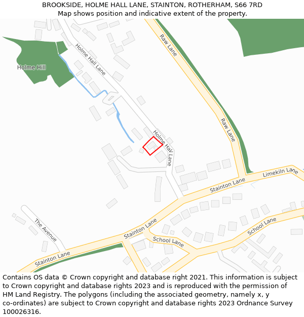 BROOKSIDE, HOLME HALL LANE, STAINTON, ROTHERHAM, S66 7RD: Location map and indicative extent of plot