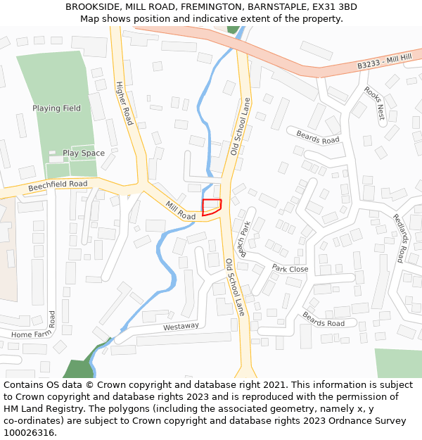 BROOKSIDE, MILL ROAD, FREMINGTON, BARNSTAPLE, EX31 3BD: Location map and indicative extent of plot