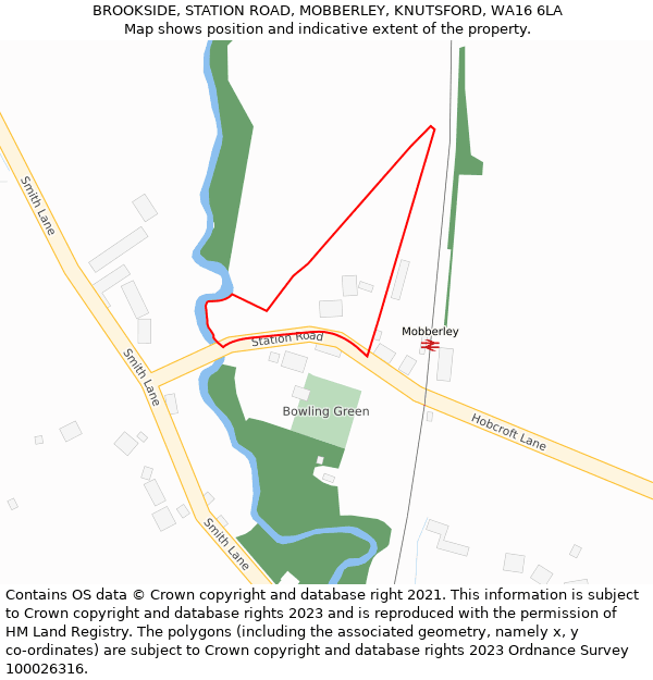 BROOKSIDE, STATION ROAD, MOBBERLEY, KNUTSFORD, WA16 6LA: Location map and indicative extent of plot