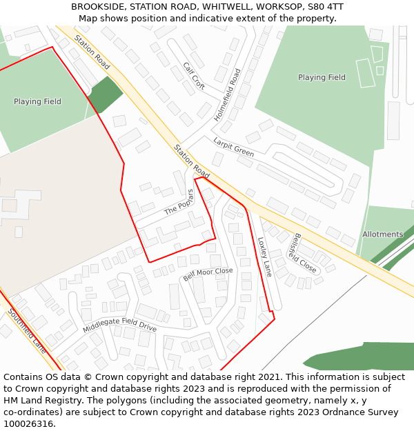 BROOKSIDE, STATION ROAD, WHITWELL, WORKSOP, S80 4TT: Location map and indicative extent of plot