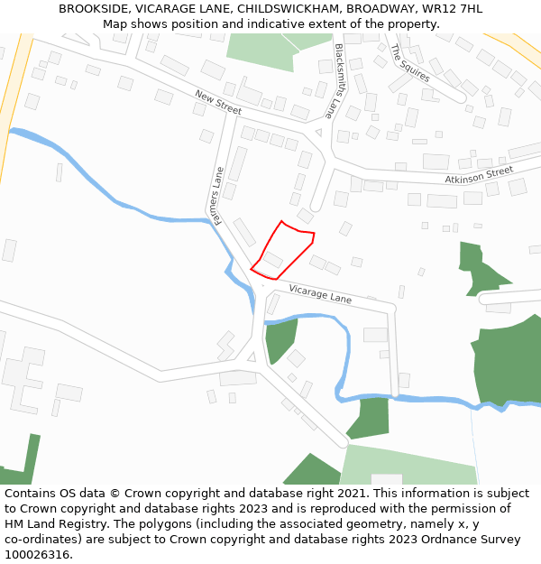 BROOKSIDE, VICARAGE LANE, CHILDSWICKHAM, BROADWAY, WR12 7HL: Location map and indicative extent of plot