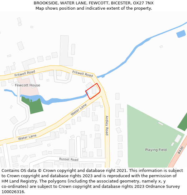 BROOKSIDE, WATER LANE, FEWCOTT, BICESTER, OX27 7NX: Location map and indicative extent of plot