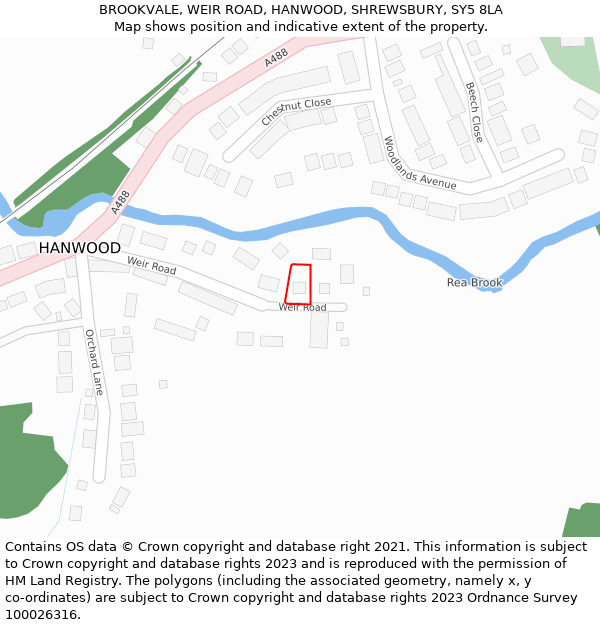 BROOKVALE, WEIR ROAD, HANWOOD, SHREWSBURY, SY5 8LA: Location map and indicative extent of plot